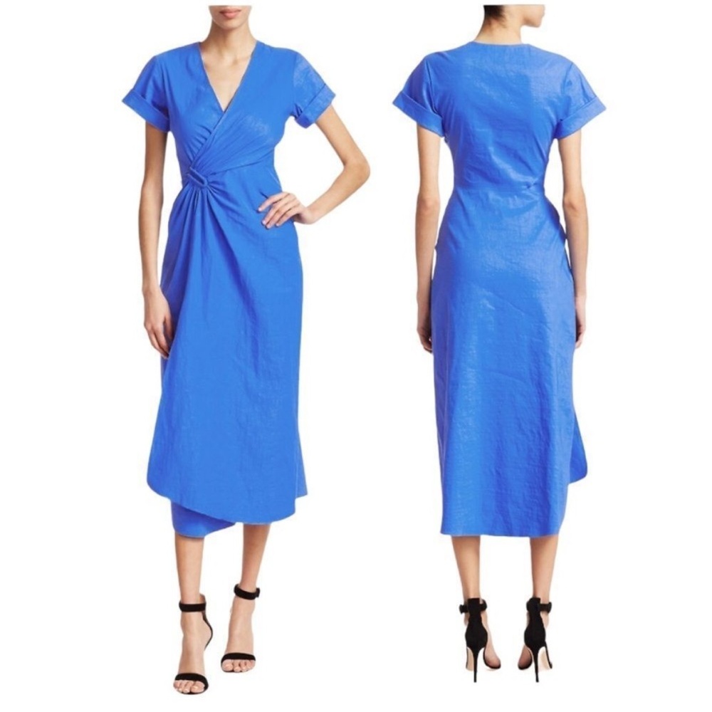 A.L.C. Edie Linen-Blend Wrap Midi Dress in Blue Size 0 (FLAWED)